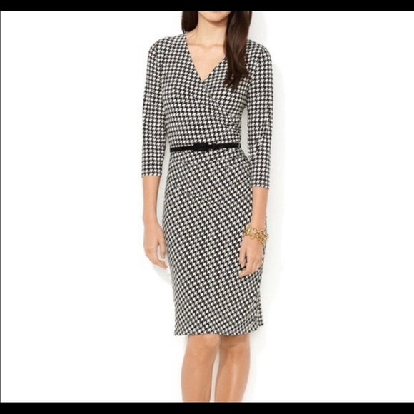 Lauren Ralph Lauren Dresses & Skirts - Classy &comfy faux wrap houndstooth dress Ralph Lauren SMALL Excellent used cond